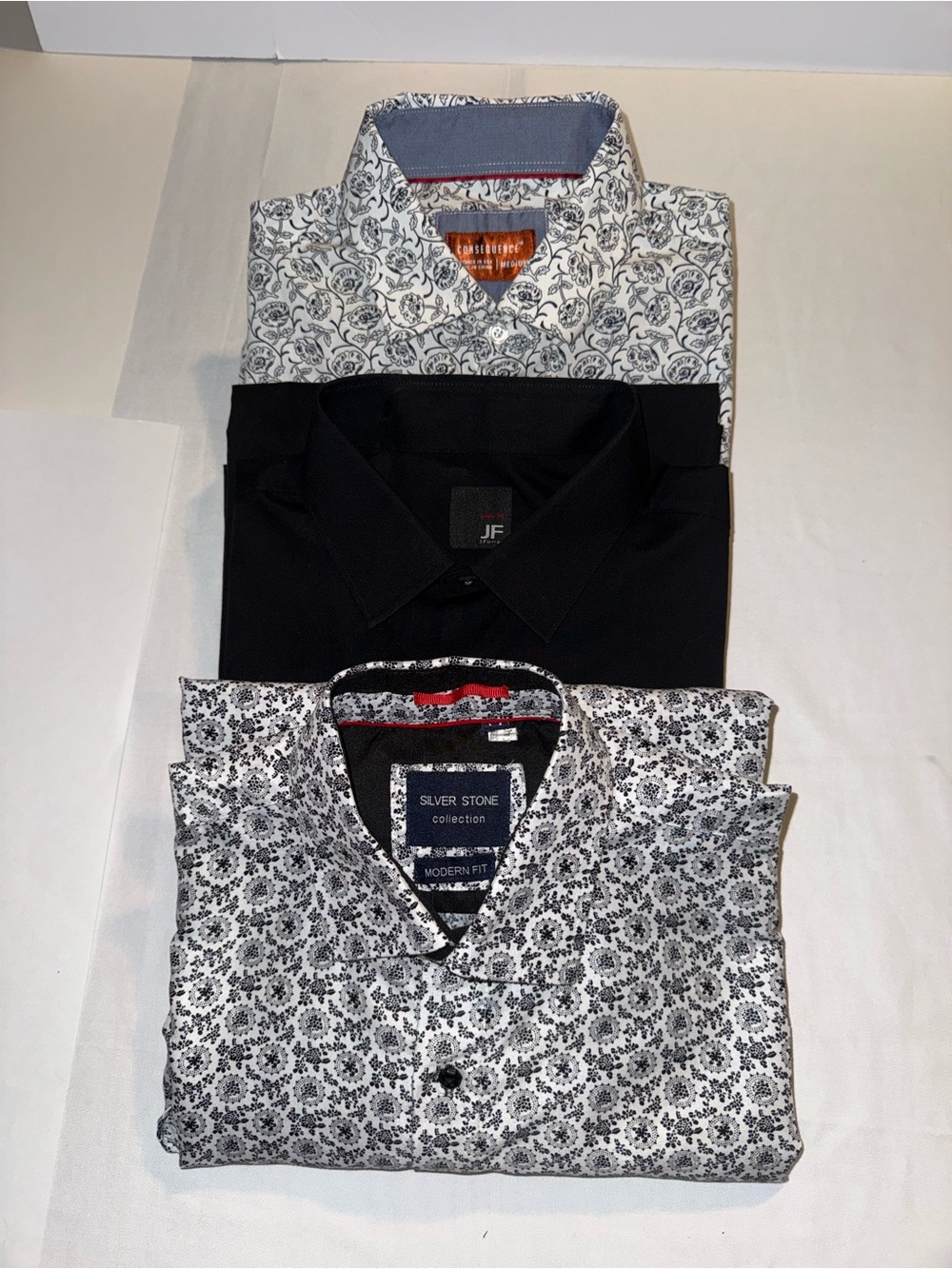 Silver Stone Black & White Floral Modern Fit Dress Shirt